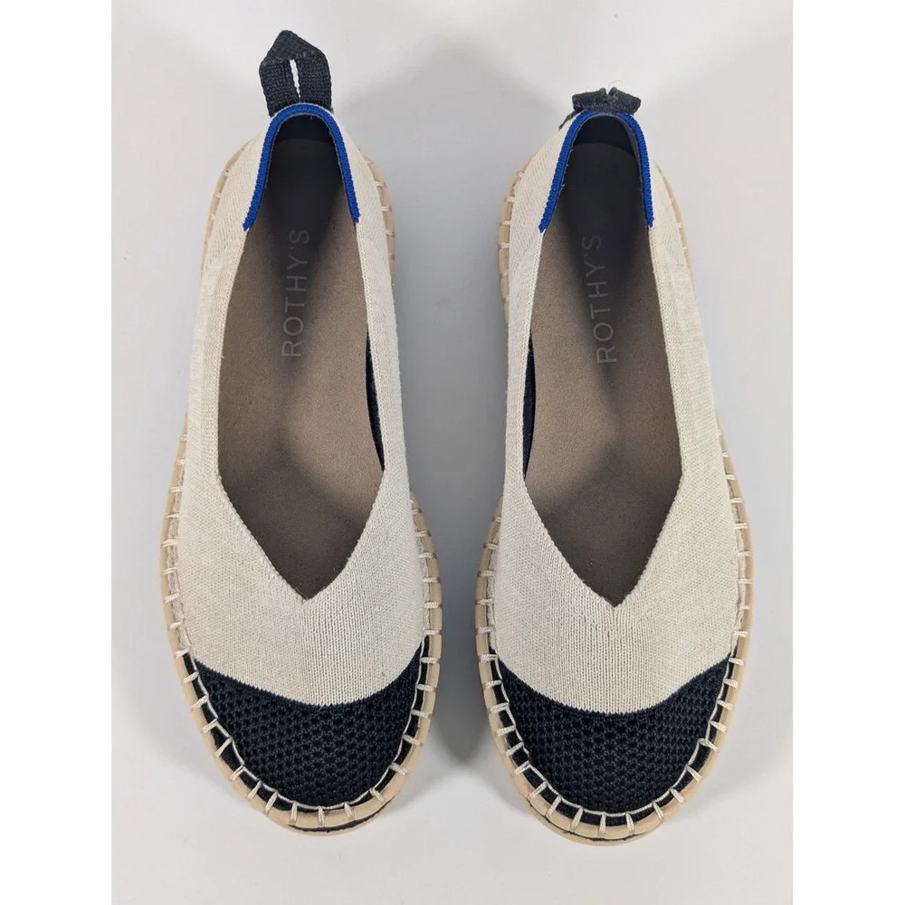 Rothys The Espadrille Sand Black Knit Slip On Flats Shoes Womens 5.5